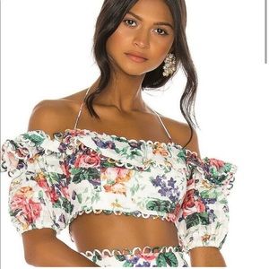 Zimmermann Off Shoulder Top in White Floral